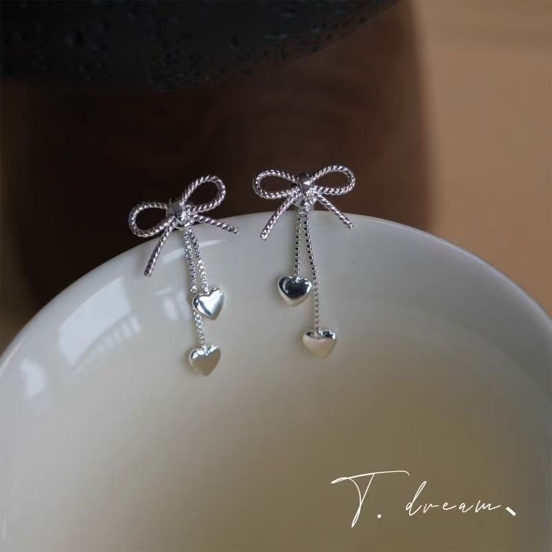Alloy Dangle Bow Heart Earring