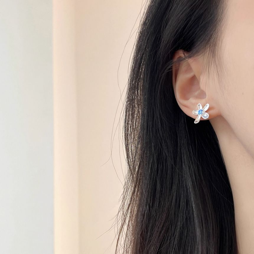 Rhinestone Floral Earring Alloy Stud