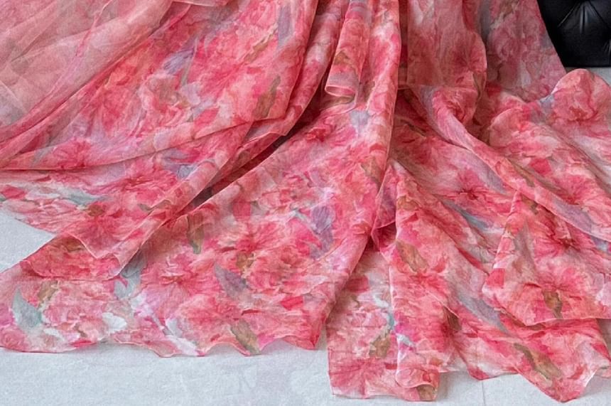 Gown Ball Layered Strapless Floral Print