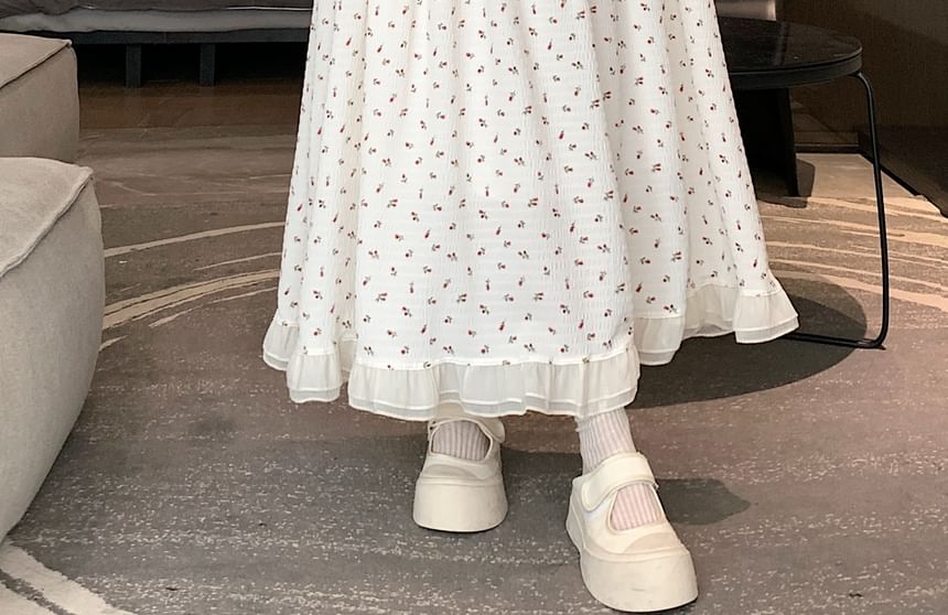 Waist A-Line Elastic Floral Midi Skirt