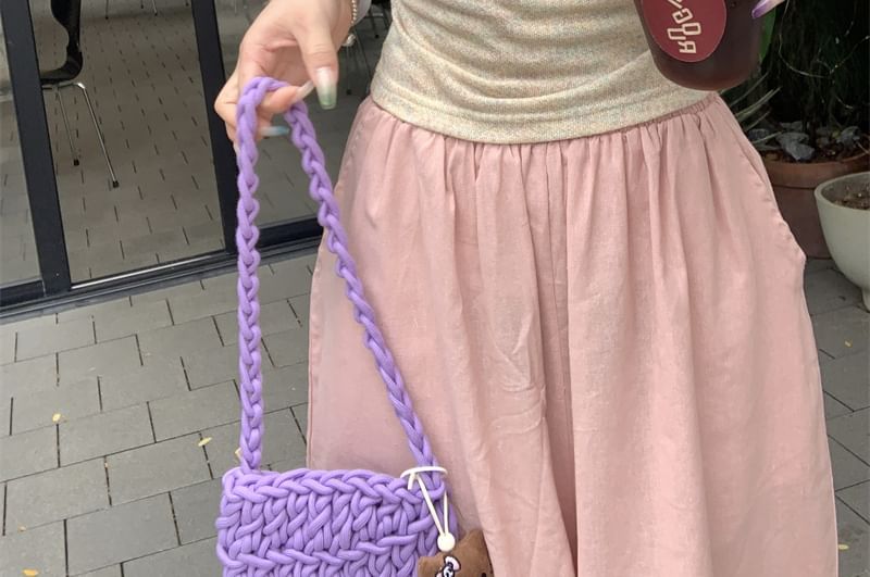 Neck Ruffle Bow Short-Sleeve Square T-Shirt Fit Slim Trim