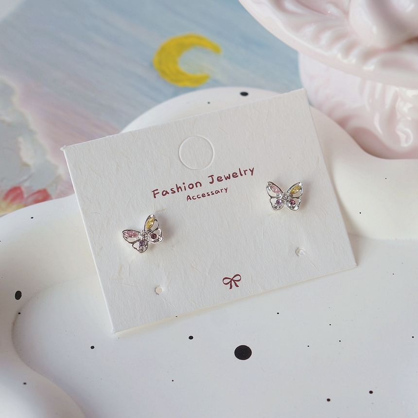 Silver Sterling CZ 925 Stud Butterfly Earring