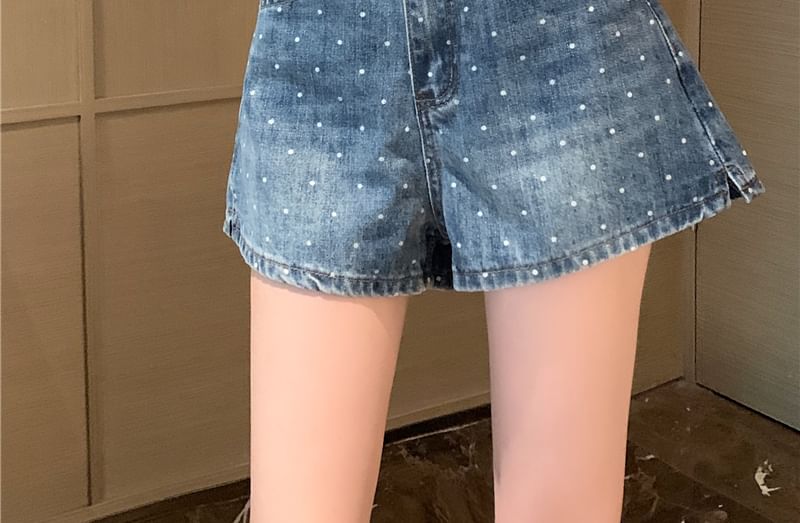 Shorts Dotted High Waist Denim Washed