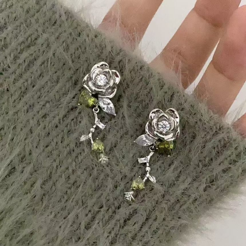 Earring Alloy Floral Dangle Rhinestone