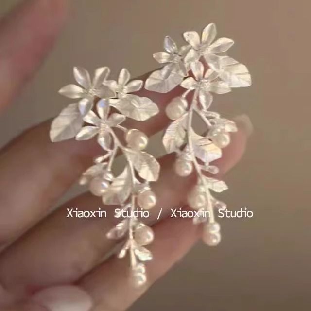 Earring Faux Pearl Alloy Dangle Floral