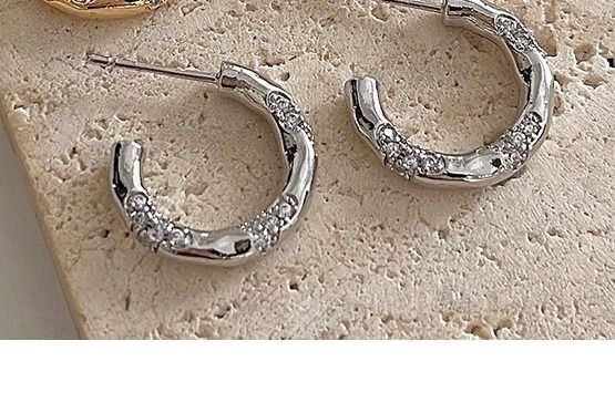 Hoop Earring Open Rhinestone Alloy