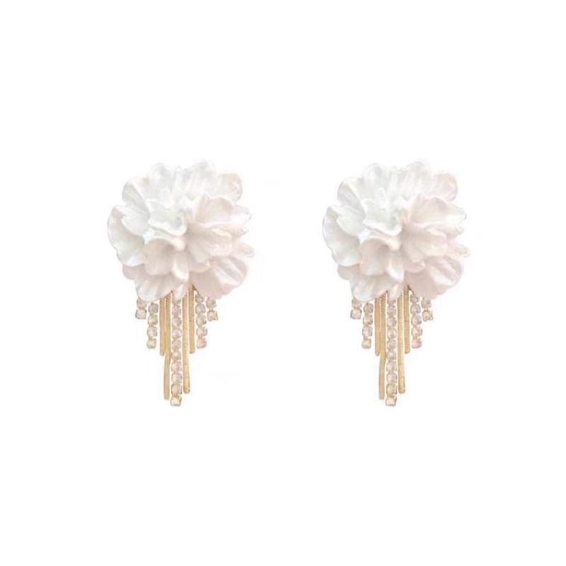 Floral Earring Rhinestone Fringed Alloy
