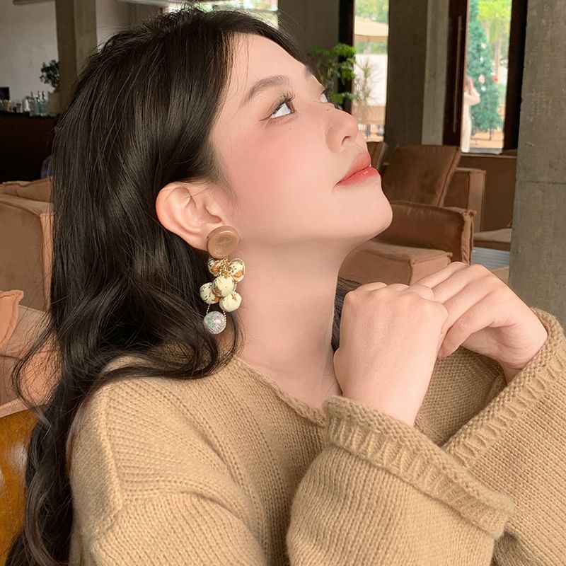 Floral Drop Beaded Earring Fabric Print