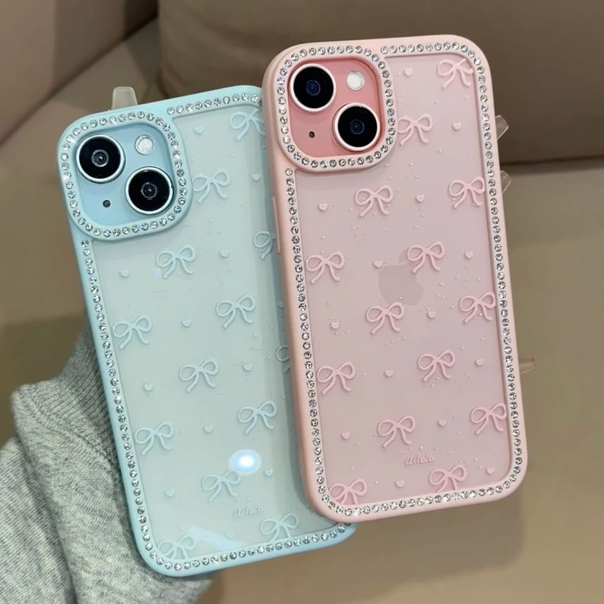 Bow Print Rhinestone Case Phone