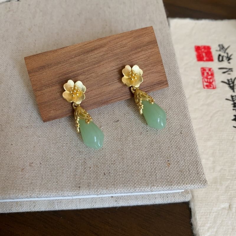 Floral Jade Faux Drop Earring
