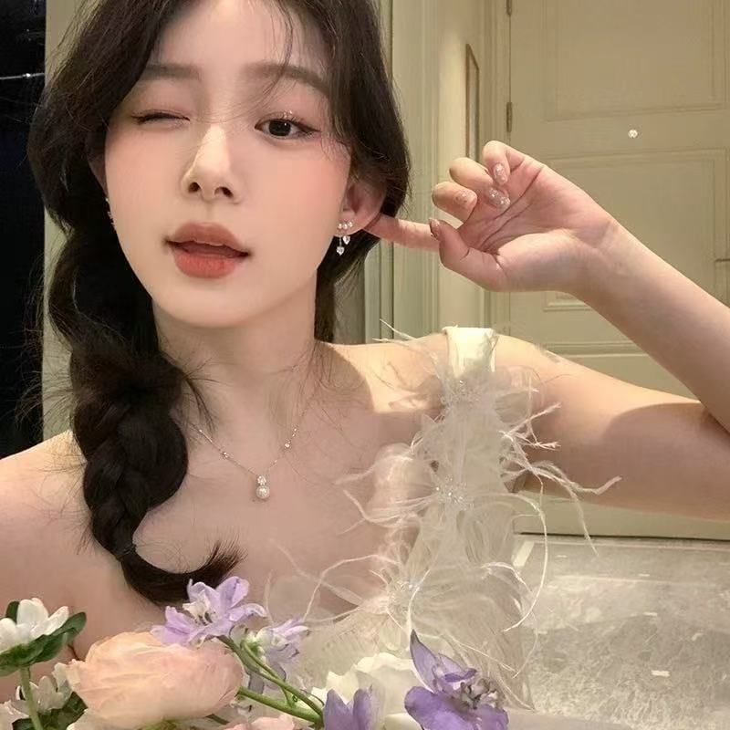 Heart Faux Alloy Dangle Pearl Earring Rhinestone