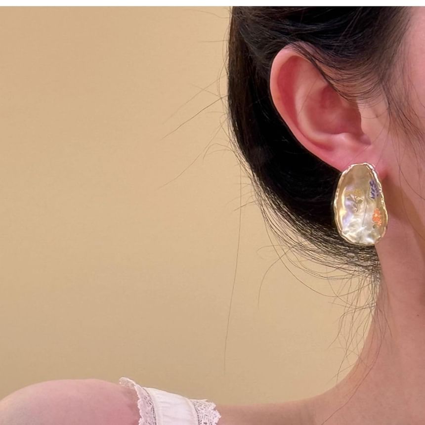 Earring Floral Alloy Glaze Statement