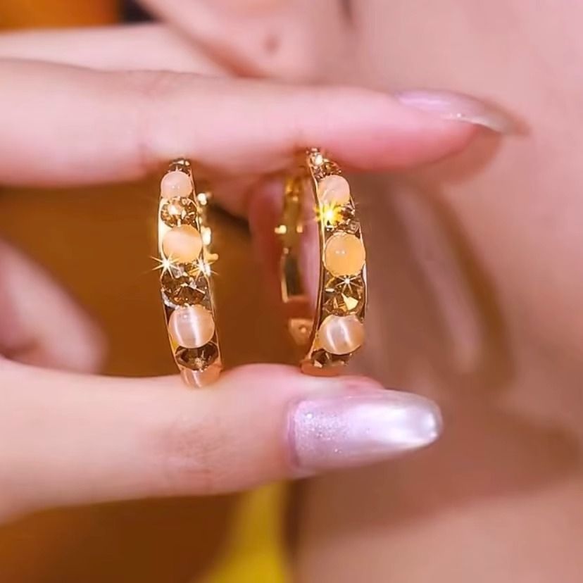 Alloy Gemstone Rhinestone Hoop Earring Faux