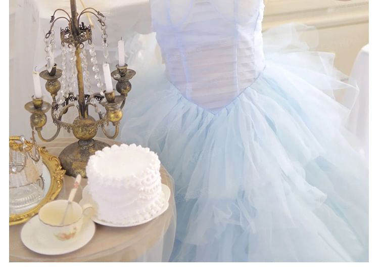 A-Line Mesh Evening Plain Tiered Tube Gown