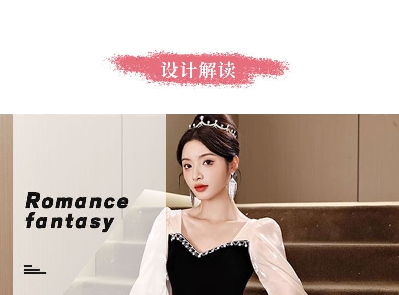 Tone Long-Sleeve Neck Evening Square Gown Two