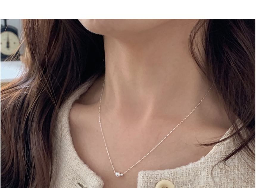 Sterling Faux Necklace Silver Pearl Beaded