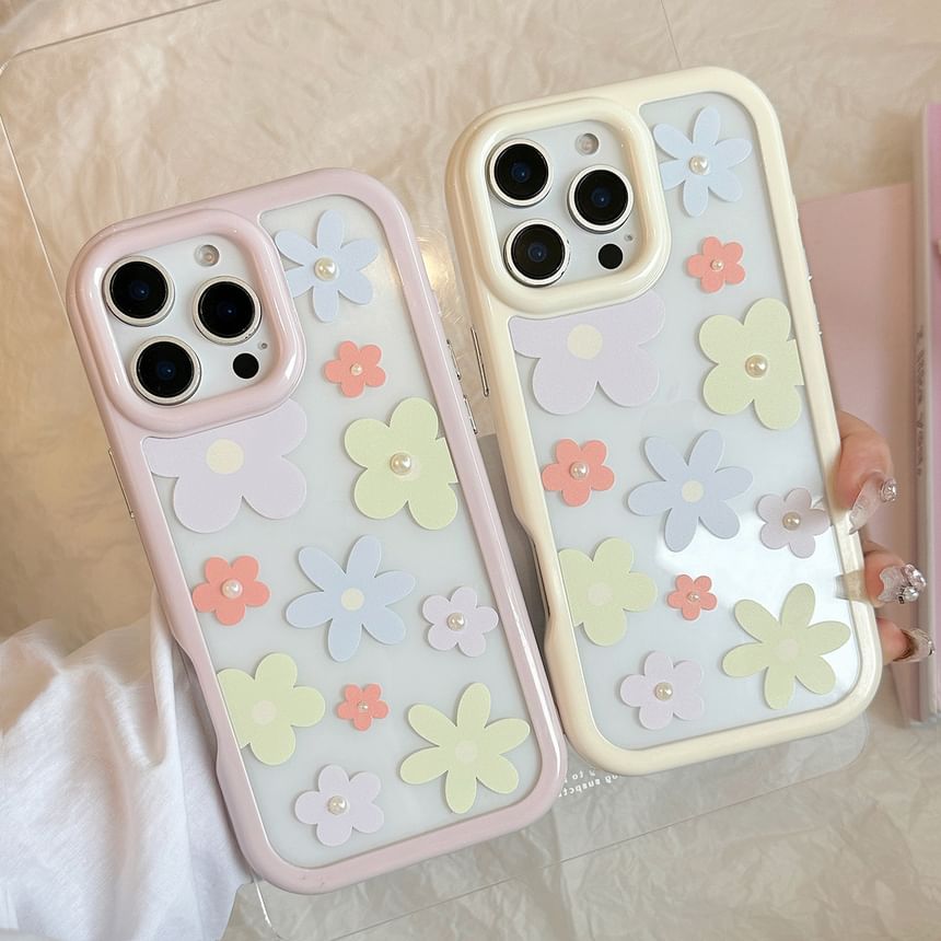 Faux Sticker Print iPhone Set: Case + Floral Pearl