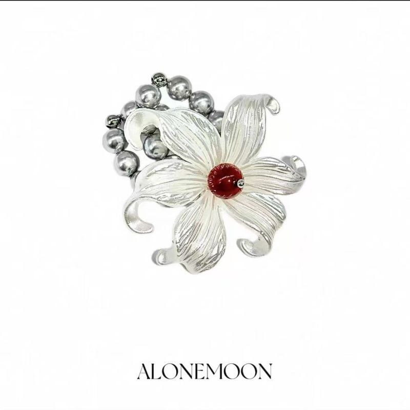 Alloy Floral Elastic Ring Faux Pearl