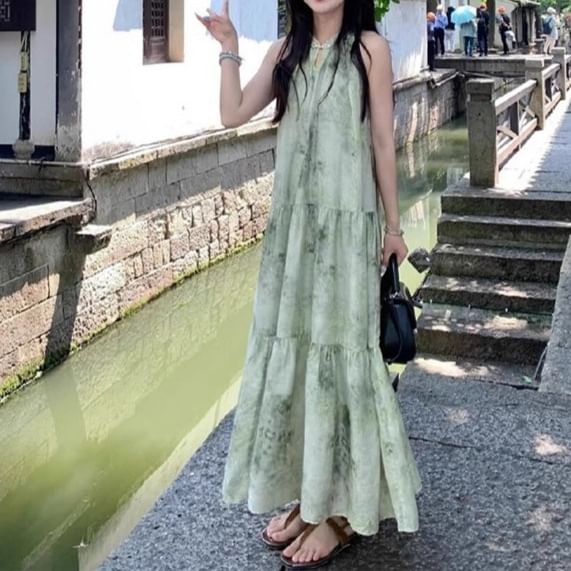 Sleeveless Maxi A-Line Dress Print