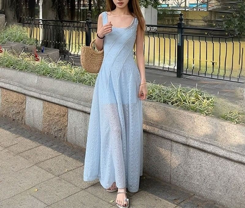 A-Line Sleeveless Neck Plain Square Maxi Dress