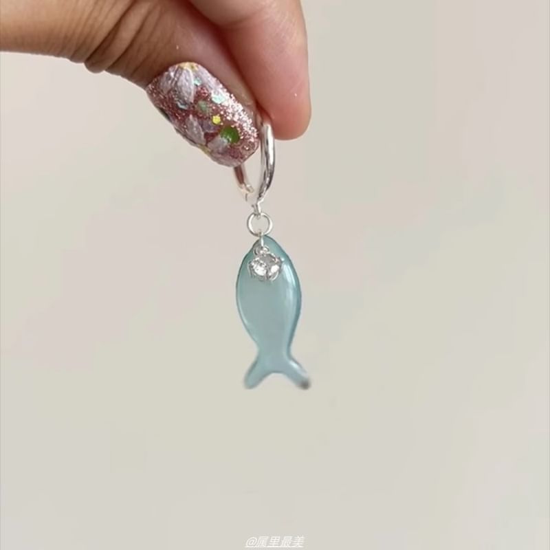 Fish Drop Earring Hoop Rhinestone