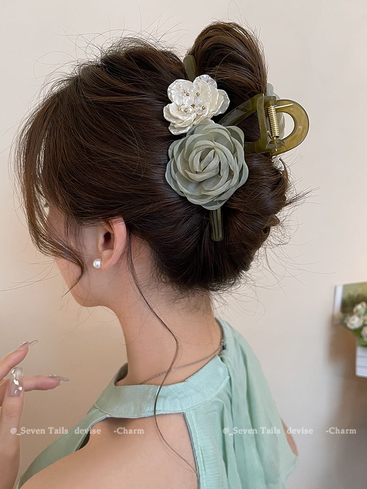 Acrylic Fabric Hair Clip Floral Claw