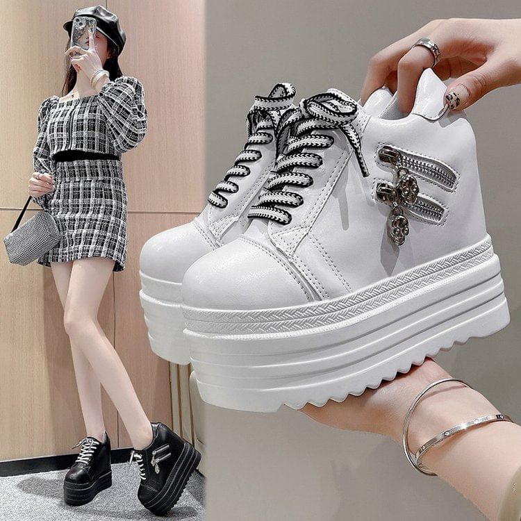Zip Wedge Panel Sneakers Hidden Platform