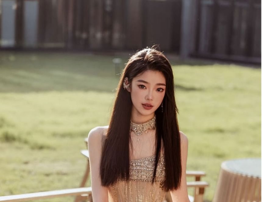 A-Line Strap Spaghetti Rhinestone Gown Evening