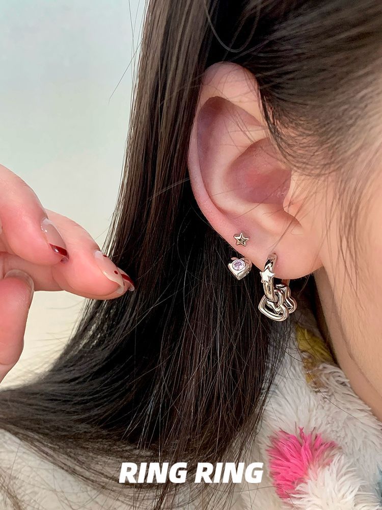 Earring Rhinestone Asymmetrical Star Heart