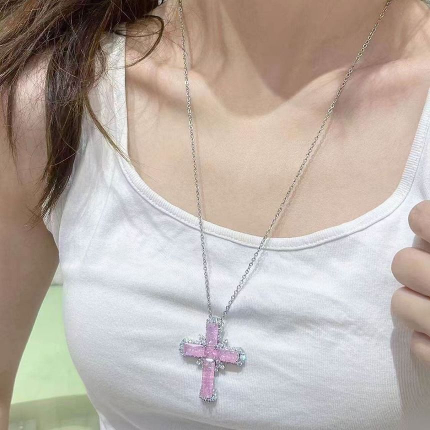 Pendant Rhinestone Necklace Cross