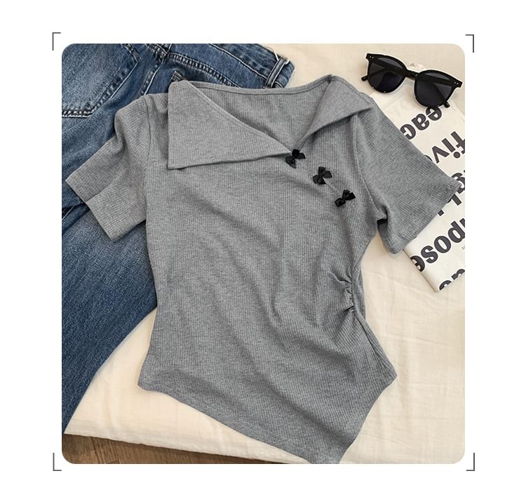 Plain Asymmetrical Top Short-Sleeve