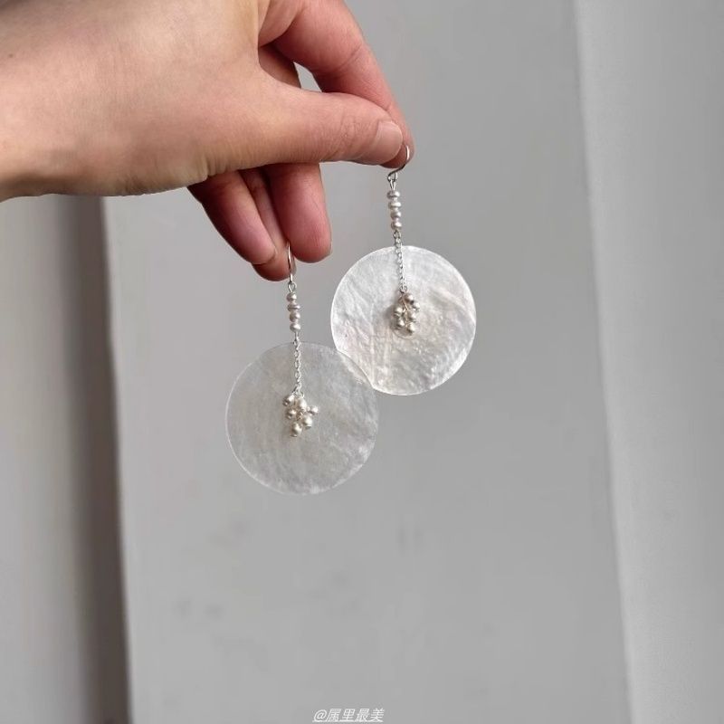 Pearl Faux Earring Dangle Alloy Shell Disc