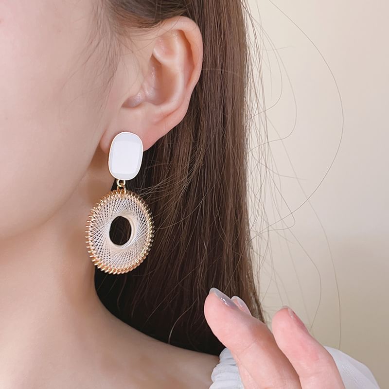 Earring Disc Drop Woven Alloy