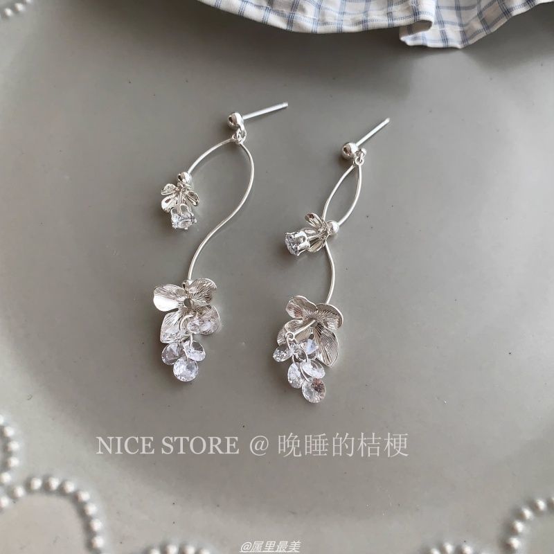 Earring Dangle Floral Alloy Rhinestone