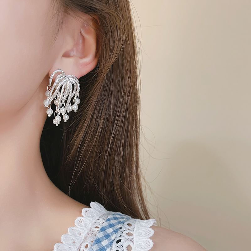 Fringed Alloy Earring Pearl Faux Firework