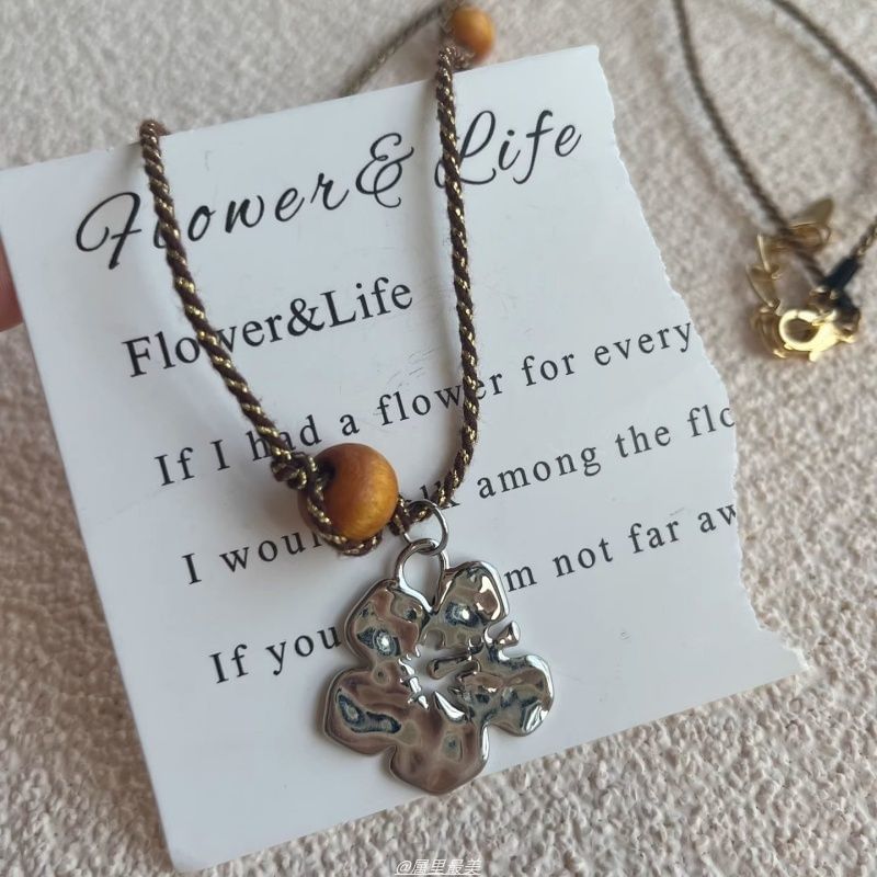 Floral Cord Pendant Necklace Gemstone Faux