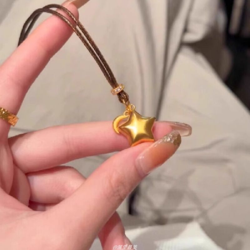 Choker Brushed Pendant Star Alloy Cord