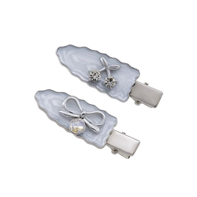 2: Bow Clip Alloy Cherry Set Rhinestone Hair of /