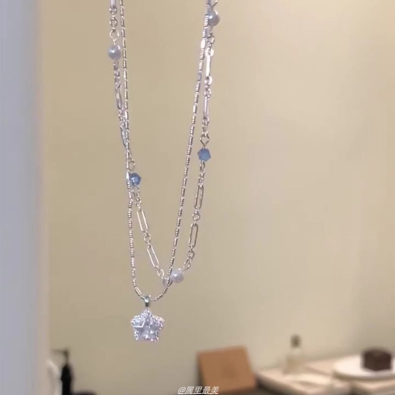 Star Choker Faux Pendant Alloy Crystal Layered
