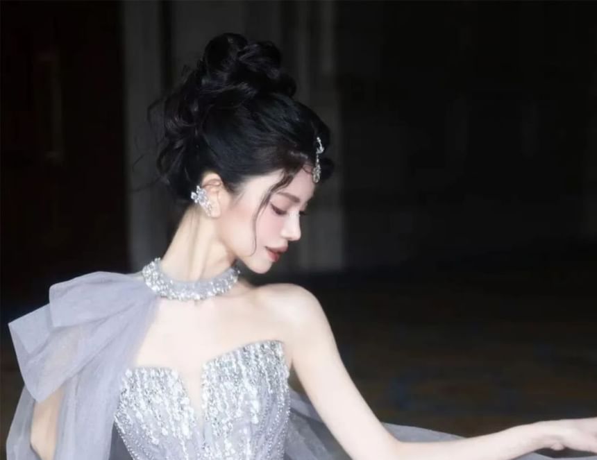 Gown Strapless A-Line Evening Sequin