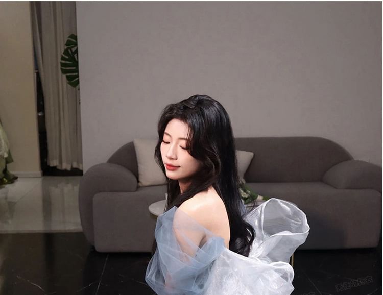 V-Neck Gown Evening Short-Sleeve Mesh A-Line Ball