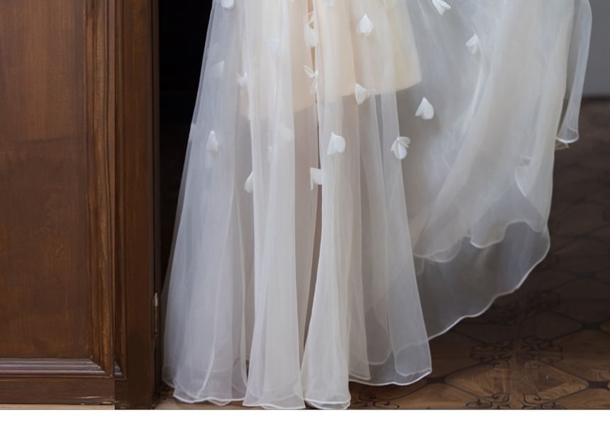 Overlay Sheer Evening Strapless Gown A-Line