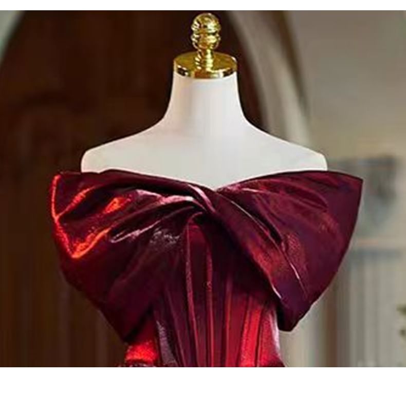 Plain A-Line Evening Off Shoulder Gown Gathered