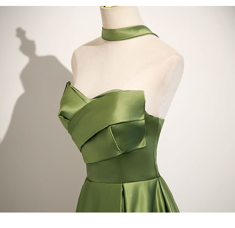 Ruched Gown Satin Tube Evening Plain A-Line