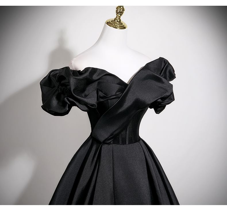 Sleeve A-Line Satin Short Plain Gown Shoulder Evening Off