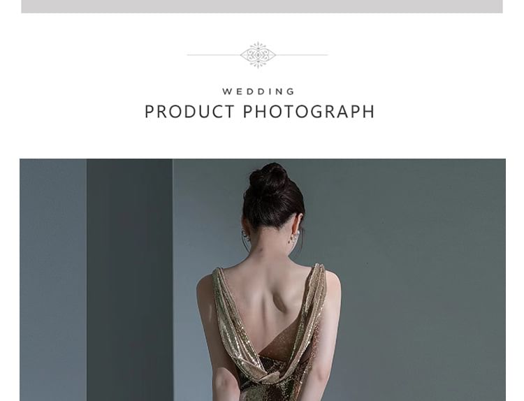 Mermaid Neck Sleeveless Cowl Sequin Open Evening Back Gown