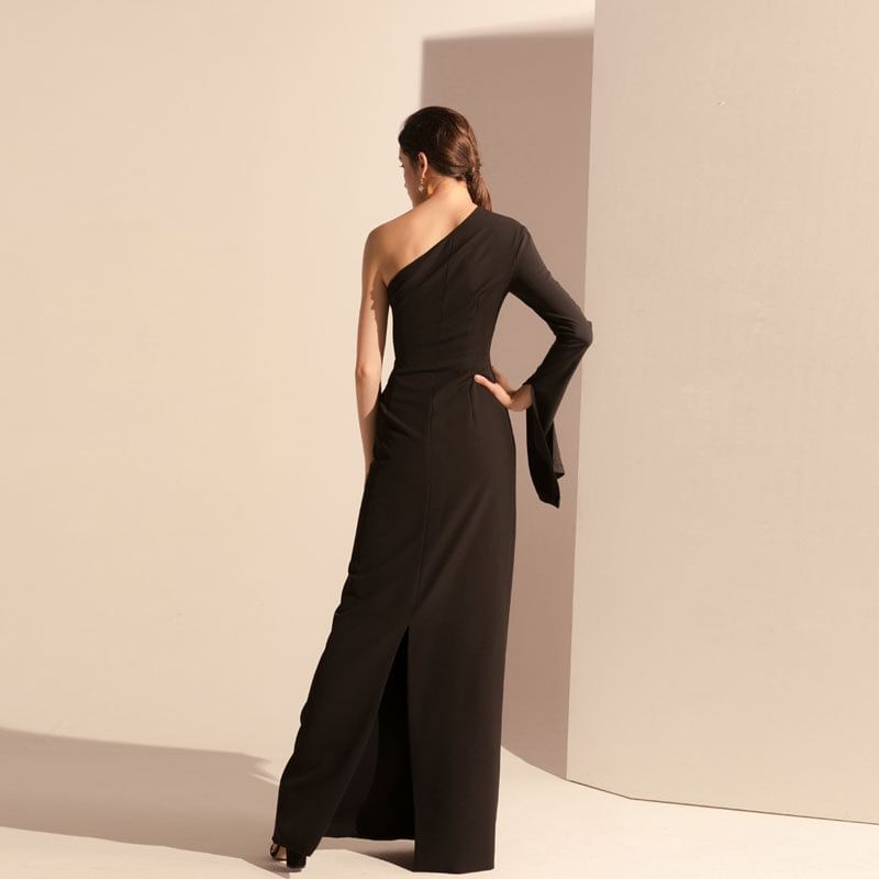 Sheath Long-Sleeve Gown Evening Plain One-Shoulder