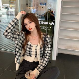 Camisole Plaid Top Cardigan /