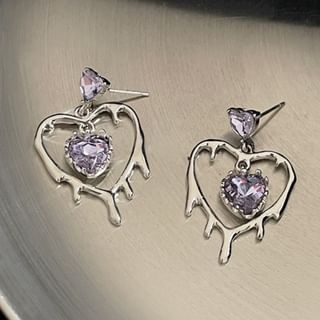 Earring Silver Drop Heart Sterling 925