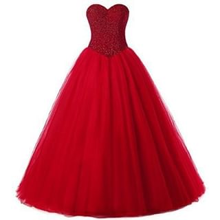 Mesh Plain Panel Sequin Wedding A-Line Tube Gown